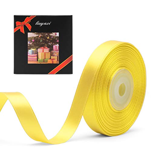 Image of Solid Color Double Faced Yellow Satin Ribbon 5 /8 inch X 25 Yards, Ribbons Perfect for Crafts, Wedding Decor, Bow Making, Sewing, Gift Package Wrapping and More
