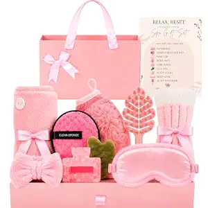 Spa Gift Basket for Women - 11pc Self Care Gift Set with Gua Sha, Sleep Mask, Fuzzy Socks, and More