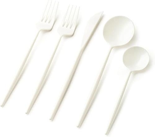 40 cubiertos elegantes de perlas de plástico de alta calidad para fiestas, 16 tenedores, 8 cuchillos, 8 cucharas, 8 cucharaditas, perfectos para