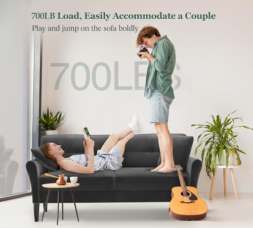 Image of Loveseat Sofa, 69 inch Love Seat Couches, Comfy Velvet Small Couches for Small Spaces with 2 Pillows, Tool-Free Setup Sofas & Couches, 700lb Load Sofas for Living Room, Mini Couch for Bedroom, Charcoal