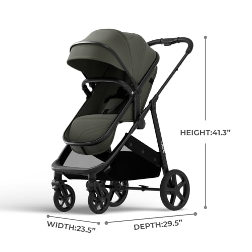 Image of Mompush Wiz 2-in-1 Bassinet Stroller Reversible Seat, One-Hand Fold, Forest