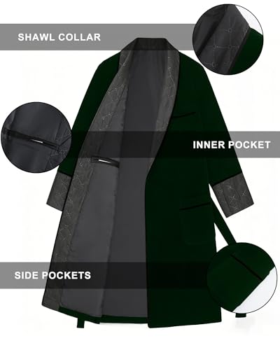 Image of Men's Long Velvet Smoking Jacket Smoking Robe with Belt Shawl Lapel Quilted Dressing Gown