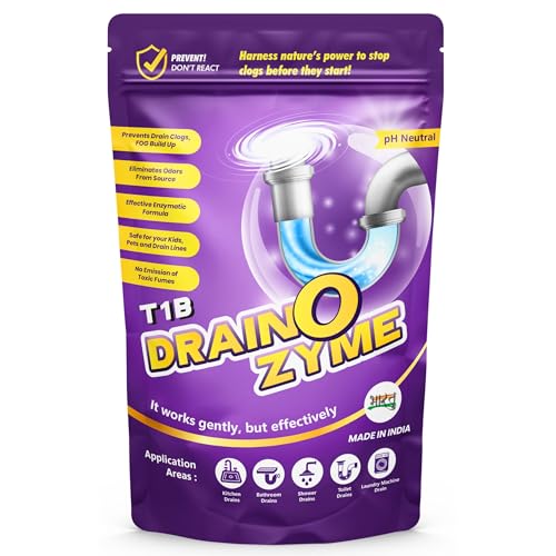 Image of T1B Drain O Zyme Drain Cleaner Powder - Enzyme Based - Removes Odour, Clogs & Blockages from Kitchen, Bathroom & Commercial Drains, Safe For All Pipes - 250 gm