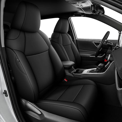 Image of AOMSAZTO Custom Fit Seat Covers for Toyota RAV4: 2022 2023 2024 2025 SE Hybrid, 2019 2020 2021 2022 2023 2024 2025 Prime & XSE Hybrid - Full Set Waterproof Faux Leather (Black)