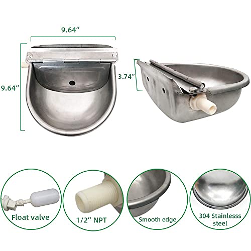 Automatic Cow Drinking Water Bowl Dispenser with 2 Float Ball valves,304 Stainless Steel Farm Animals Waterer for Horse Cattle Sheep Pet Dog Chickens(Without Drainage Hole)
