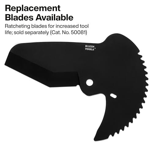 Image of Klein Tools 50080 Ratcheting PVC Pipe Cutter, Cuts 2-Inch ID PVC, CPVC, PEX Pipes, One-Handed Operation, Replaceable Blades