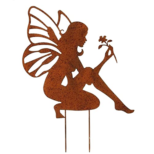 Super Idee Edelrost Gartendeko Groß Elfe mit Flügeln und Blumen...
