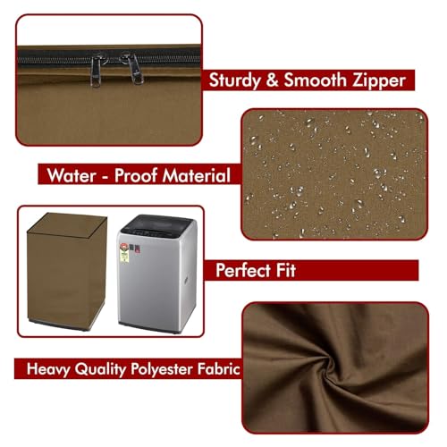 Image of Star Weaves Top Load Fully Automatic Washing Machine Cover for 6 kg, 6.5 kg, 7kg & 7.5 kg | Waterproof & Dustproof Polyester Fabric with Zipper | Protective Cover for Washing Machine (Beige,59X59X86)