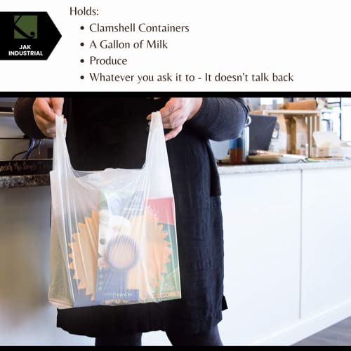 JAK Industrial 100 Large Plastic Grocery T-Shirt Bags with Handles - Plain White 21 x 12 x 6 Inches - Thumbnail 5