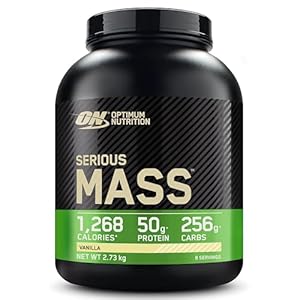 Optimum Nutrition Serious Mass Proteïnepoeder, Hoog in Calorieën voor Gewichtstoename, met 25 Vitamines en Mineralen, Creatine Monohydraat en Glutamine, Vanillesmaak, 8 Porties, 2.73 kg