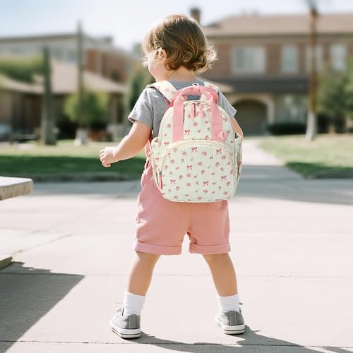 Image of Bluboon Toddler Backpack for Girls Boys 2-4 Cute 12 inch Preschool Kindergarten Backpacks Kids Daycare Bags School Travel (Pink bow flower 212-Beige, Age 2-4 (12 inch H not Fit A4 Folder))