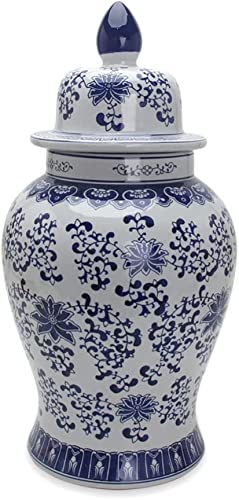 Uzouri Chinese Decorative Ceramic Ginger Jar Traditional Blue And White Porcelain Temple Jar For Home Decoration (Size : 49Cm X 26Cm) #TOP19