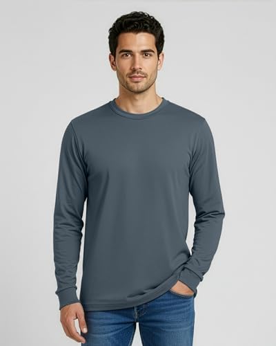 Image of Real Essentials 4 Pack: Men's Cotton Long Sleeve Crew Neck T-Shirt - Soft Work Casual Jersey Tees