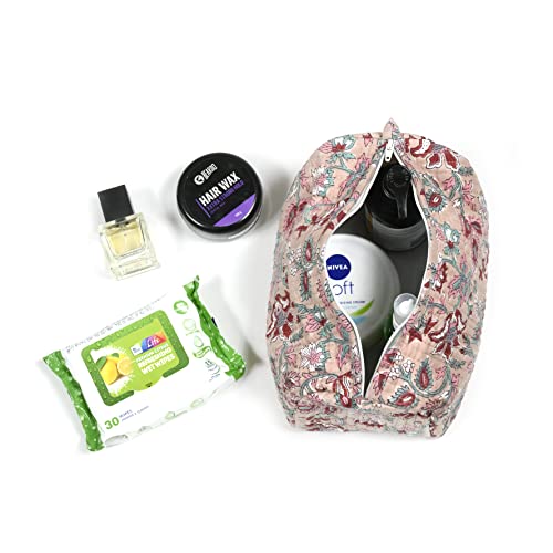Image of Hanging Travel Toiletry Bag for Women | 100% Cotton Handblock Printed Makeup Cosmetics Pouch