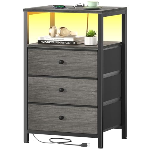 BOLUO gray nightstand with charging station
