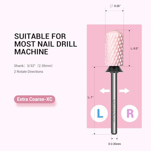 Image of MelodySusie Ceramic Nail Drill Bit, 3 /32'' Smooth Round Top Large Barrel Bits, Suitable for Manicure Pedicure Cuticle Gel Polishing, Beginners Bits, Pink, Series Bit-S, Extra Coarse