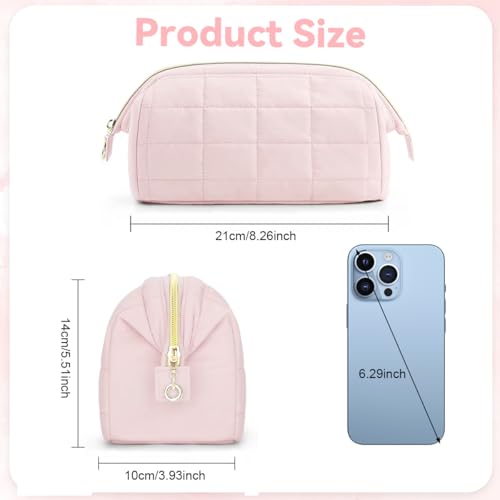 Image of MAYCREATE Makeup Pouch Bag Quilted Makeup Organisers Waterproof Travel Toiletry Bag for Woman, Portable Zipper Cosmetic Travel Organizer Pouch for Skincare Toiletries (Pink, 23 * 11.5 * 15cm)