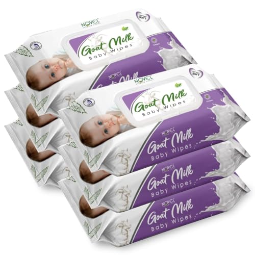Image of Novel Goat Milk Baby Wipes 72 Wipes x Pack of 6 (432 Wipes) | Caprae Lac, Aloe Vera, Vitamin E Enriched | pH Balanced, Alcohol, Hypoallergenic & Paraben-Free | Extra Thick & Moist wet | Anti Rash Soft Gentle Baby Wipes with Lid