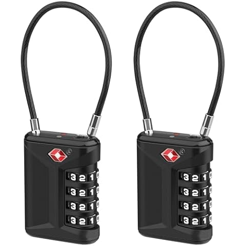Diyife TSA Luggage Locks,[Upgrade Version] 2 Pack TSA Approved Suitcase Lock 4-Digit Re-settable Combination Lock,Cable Backpack Locks,Code Lock for Travel Suitcase Luggage Bag Lockers (Black) Cover
