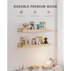 Nursery Book Shelves 4 Pack Wood Floating Shelves for Wall Kids Scalloped Shelves Wall Book Shelves for Bedroom Kids Toddler Room Baby Room Nursery DecorWood 165 Inches