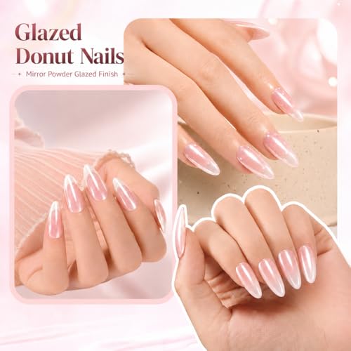 Image of Beetles French Manicure Kit - Pearl Glaze Milky White and Pink Gel Polish with Mirror Powder&French Tip Stickers, UV LED Soak Off Gel for Glazed Donut Nails and French Manicure Look