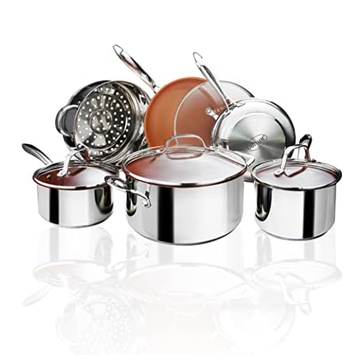 Gotham Steel 10 Piece Pro Chef Cookware Set Premium Copper Nonstick Pots and Pans– Tri-Ply Bonded, Coated with Titanium and Ceramic Surface for the Ultimate Release – Dishwasher Safe, Stainless Steel