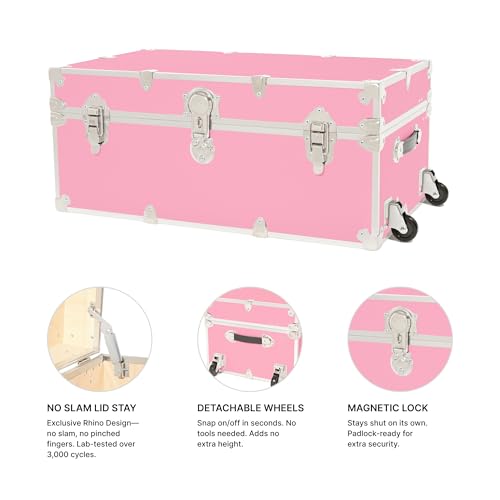Image of Rhino Trunk & Case Classic XXL Home Storage & College Trunk With Wheels - 36 inchx18 inchx18 inch, Seats 1500+ lbs, Soft-Close Lid. USA Made Secure Dorm Furniture, Organization, Steamer Style Blanket Chest