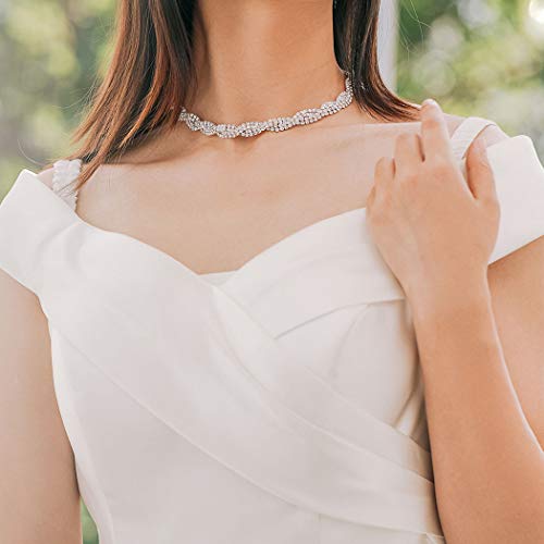 Unicra Bride Silver Necklace Earrings Set Crystal Bridal Wedding Jewelry Set Rhinestone Bridesmaid Party Choker Necklace Drop Dangle Earrings Sets For Women And Girls (Silver-2) #TOP1