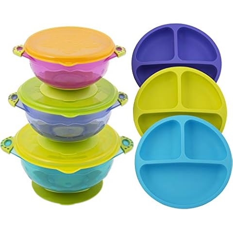 EVLA'S Silicone Plates & Baby Bowls Set, Suction Bowls with Lids and Divided Plates, Unbreakable, Easy-to-Clean Feeding Set for Growing Babies and Toddlers Cover