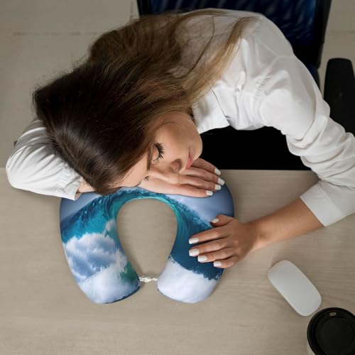 Almohada de viaje con espuma viscoelástica y diseño oceánico miniatura 7