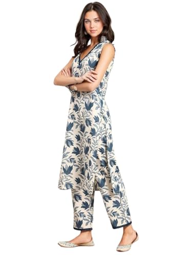 Image of rytras Women's Cotton Printed Straight Kurta With Pant Set