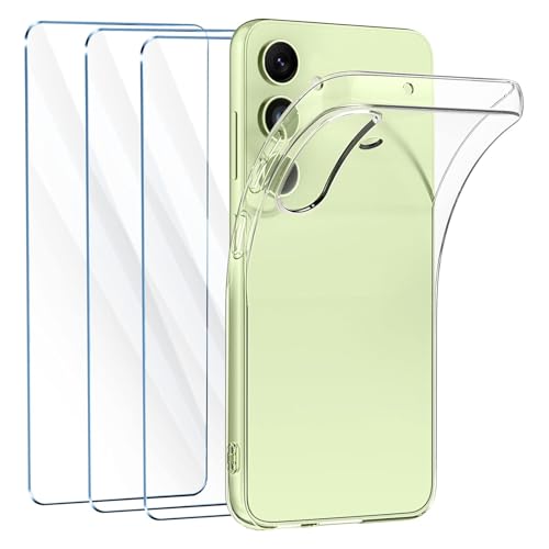 FLLAO Hülle Kompatibel mit Samsung Galaxy A54 5G Handyhülle mit 3 Stück Schutzfolie, Durchsichtig Case Transparent Silik...