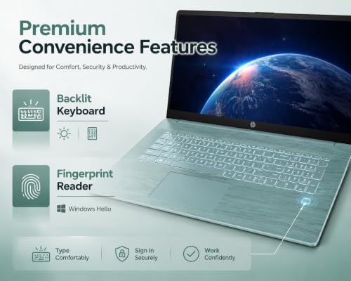Image of HP 17.3 inch Touchscreen Laptop, 13th Gen 10-Core Intel Core i5, 20GB RAM, 512GB PCIe SSD, Intel Iris Xe Graphics, Backlit Keyboard, Office 365, Windows 11, Fingerprint