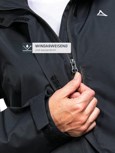 Schöffel Damen Jacket Gmund L, wind- und wasserdichte Regenjacke, atmungsaktive Outdoor Jacke, Wanderjacke mit verstaubarer Kapuze, black, 36