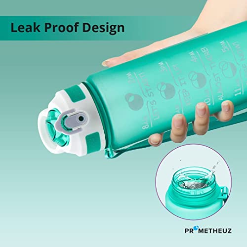 Image of Prometheuz Water Bottles with Times to Drink, 32 oz Water Bottle with Time Marker & Straw, Carry Strap, Leak-Proof & BPA-Free, Help You with Daily Water Intake for Gym, Camping, Outdoor Sports Mint