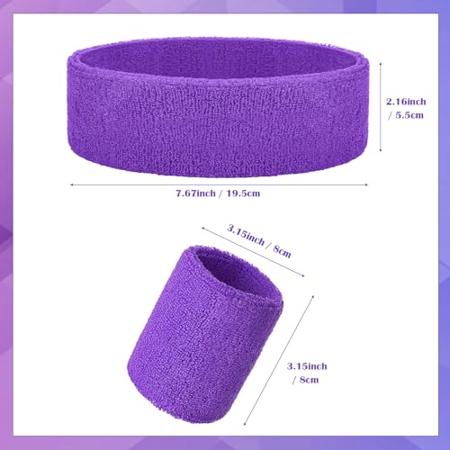 Image of 24 Pieces 80s Neon Sweatbands Set, Include 8 Sports Headbands and 16 Sweat Wristbands Elastic Athletic Tennis Sweat Bands Bulk for Man Woman