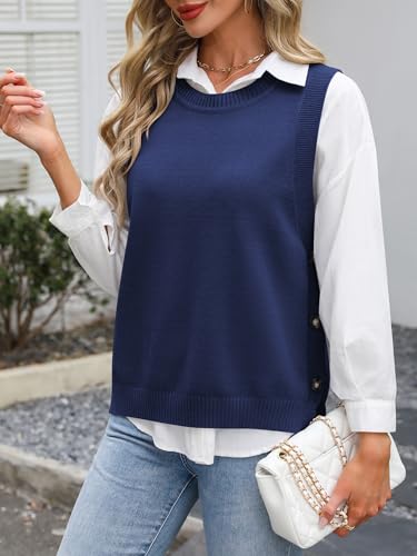 Image of ANRABESS Womens Sweater Vest Summer Sleeveless Crewneck Ribbed Knit Side Button Loose Pullover Tank Tops 2026 Fall Outfits