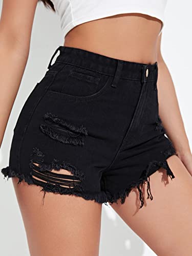 Image of Aahwan Blue Solid High Waist Ripped Raw Trim Denim Shorts Casual Summer Shorts for Women's & Girls
