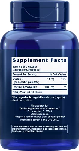 Life Extension Creatine Capsules – Non-GMO – 120 Capsules - Image 3