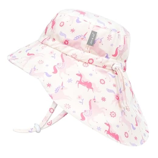 Jan & Jul Mädchen Schnell trocknender Sonnenhut mit Nackenschutz für Schwimmen, Abenteuermütze für Kinder (XL: 5-12 Jahre, Einhorn)