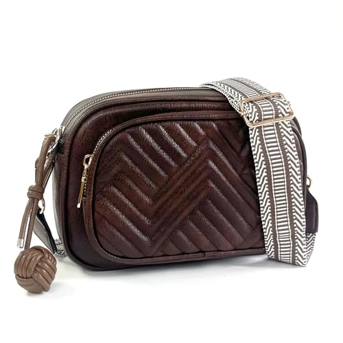 Small Quilted Crossbody Bags,Women Vegan Leather Shoulder Handbags Purses With Pattern Woven Strap