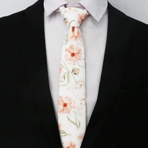 Image of Cotton Floral Ties for Men 2.76 inch Men's Skinny Tie Linen Flower Printed Neck Tie for Wedding Dating Party