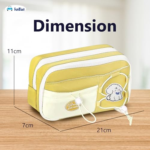 Image of FunBlast Pencil Pouch for Girls - Aesthetic Multi-Compartment Zipper Pouch with Drawstring Pocket, Cute Kawaii Pencil Case, Stylish Stationery Pouch, Return Gift for Kids & School Use (Yellow2)