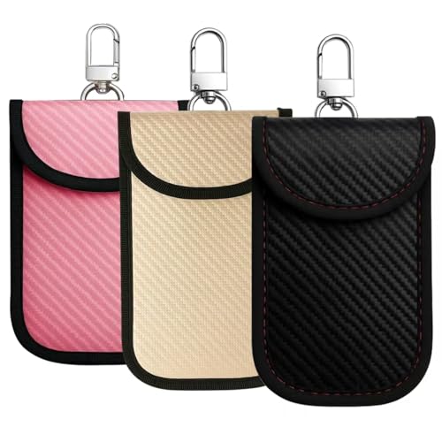 ROHMERIQUE 3 Pack Faraday Pouch RFID Blocking Bag Anti-Theft Signal Shield Case Key Fob Protector for Security (Pink, Gold & Black)
