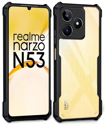 Image of WOW IMAGINE ShockProof Clear Protective Back Case for Realme Narzo N53 | Realme C53 | Realme C51 - AirEDGE Technology | 360 Degree Camera Protection | Transparent Hybrid Back Case Mobile Cover - Black