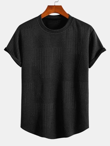 Image of GRECIILOOKS T Shirt for Men Poly Cotton | Textured Oversized Fit Man t-Shirt | Round Neck Half Sleeve Men t-Shirt's (Available in Plus Size)