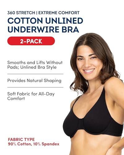 Image of Fruit of the Loom Women's Unlined Underwire Bra - Cotton & Spandex Blend for Natural Shape and Flexibility