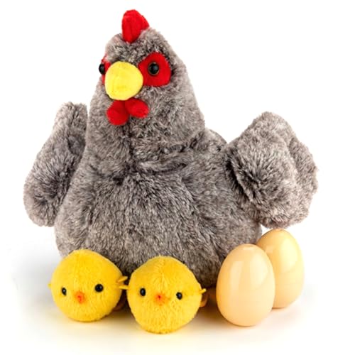 Poule en peluche avec œufs cachés pour des matins de Pâques magiques