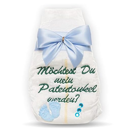 Om du vill bli min gudmor, Tanjo broderad blöja I Pate', pojke ljusblå, dop paten fråga gåva, gåva till gudmor, gåvor till gudmor, gåvor till födseln