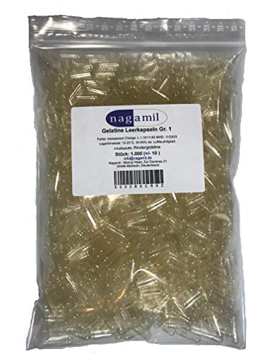 1.000 Gelatine Leerkapseln transparent Gr. "1"